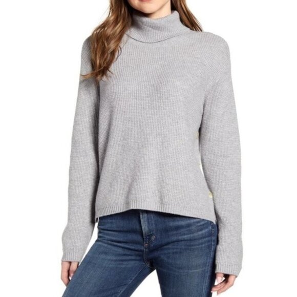 1.State Waffle-Knit Button-Detail Turtleneck Sweat - Picture 2 of 4